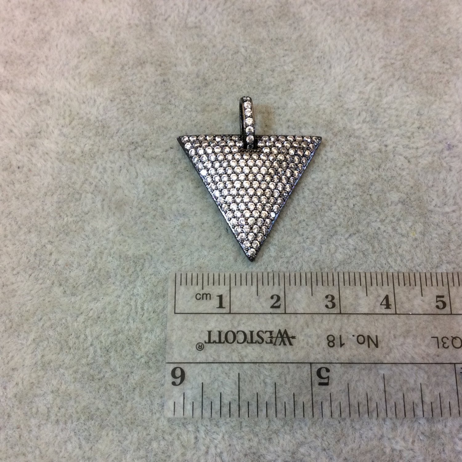 Gunmetal Plated CZ Cubic Zirconia Inlaid Triangle Shaped Copper Pendant - Measuring 28mm x 25mm  - Available in Four Colors, See Related!
