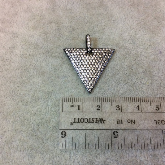 Gunmetal Plated CZ Cubic Zirconia Inlaid Triangle Shaped Copper Pendant - Measuring 28mm x 25mm  - Available in Four Colors, See Related!