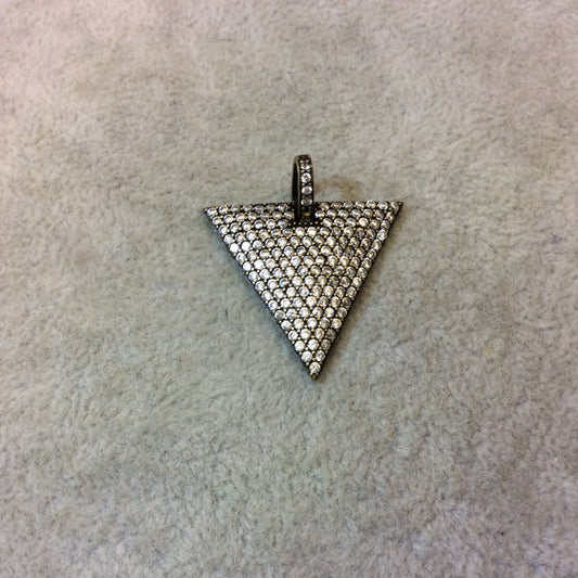 Bronze Plated CZ Cubic Zirconia Inlaid Triangle Shaped Copper Pendant - Measuring 28mm x 25mm  - Available in Four Colors, See Related!