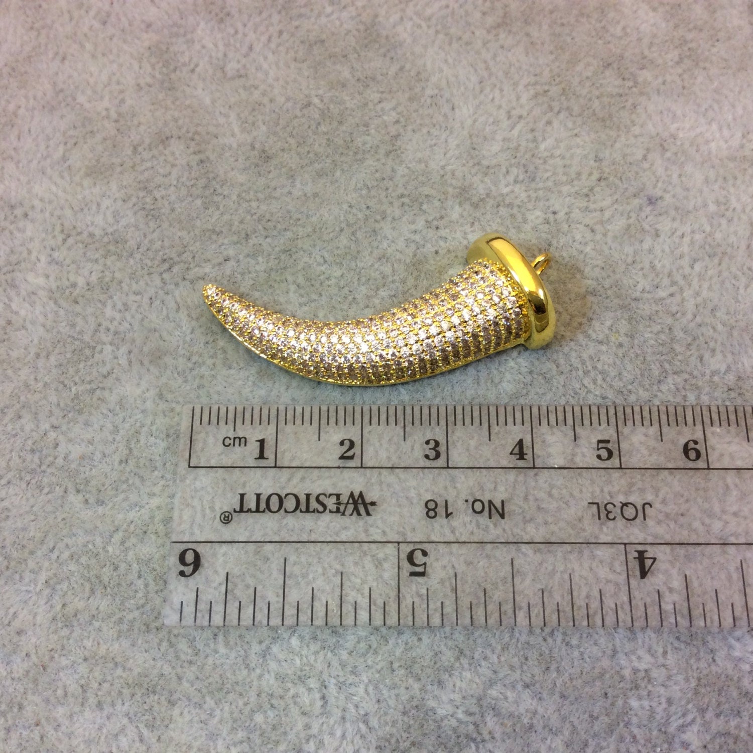 Gold Plated CZ Cubic Zirconia Inlaid Tusk Shaped Copper Pendant - Measuring 15mm x 40mm  - Available in Three Colors, See Related!