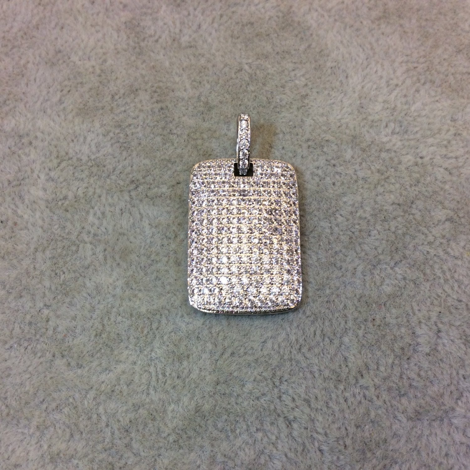 Silver Plated CZ Cubic Zirconia Inlaid Rectangle Shaped Copper Pendant - Measuring 18mm x 26mm  - Available in Four Colors, See Related!