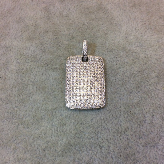 Silver Plated CZ Cubic Zirconia Inlaid Rectangle Shaped Copper Pendant - Measuring 18mm x 26mm  - Available in Four Colors, See Related!
