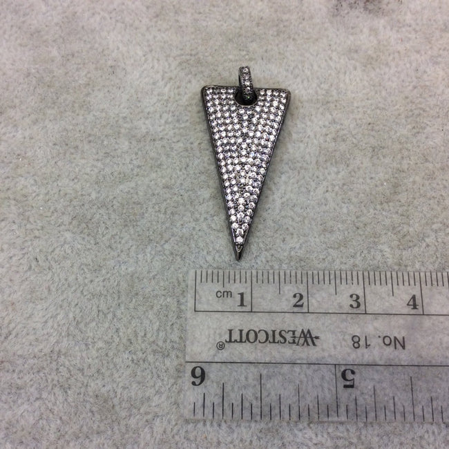 Large Gunmetal Plated CZ Cubic Zirconia Inlaid Arrowhead Shape Copper Pendant - Measuring 19mm x 35mm  - Four Colors Available, See Related!