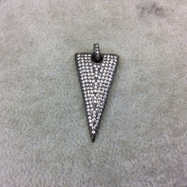 Large Gunmetal Plated CZ Cubic Zirconia Inlaid Arrowhead Shape Copper Pendant - Measuring 19mm x 35mm  - Four Colors Available, See Related!