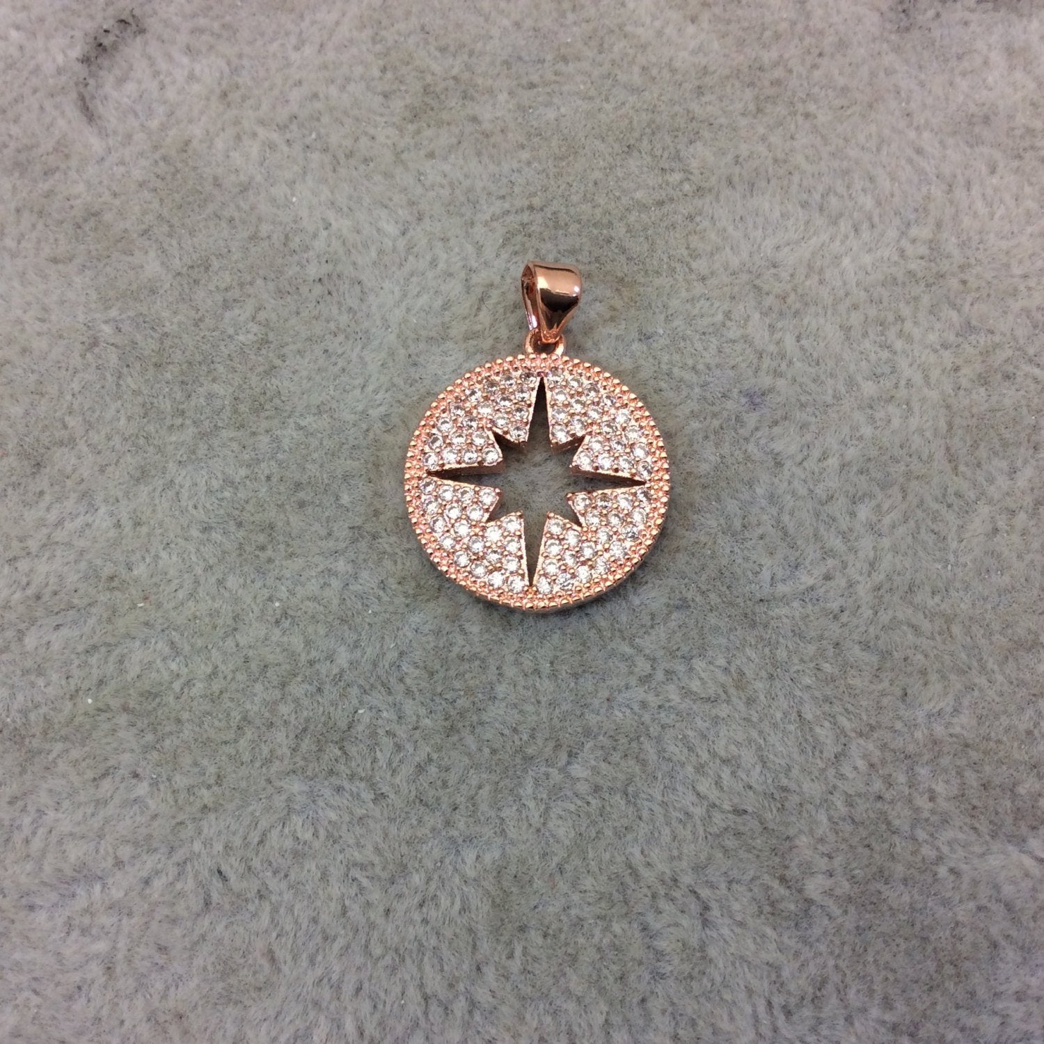 Small Rose Gold Plated CZ Cubic Zirconia Inlaid Star Cutout Copper Pendant - Measuring 18mm x 18mm  - Available in Four Colors, See Related!