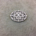 Silver Plated White CZ Cubic Zirconia Inlaid Flat Fancy/Ornate Open Oblong Oval Shaped Copper Slider - Measuring 16mm x 35mm