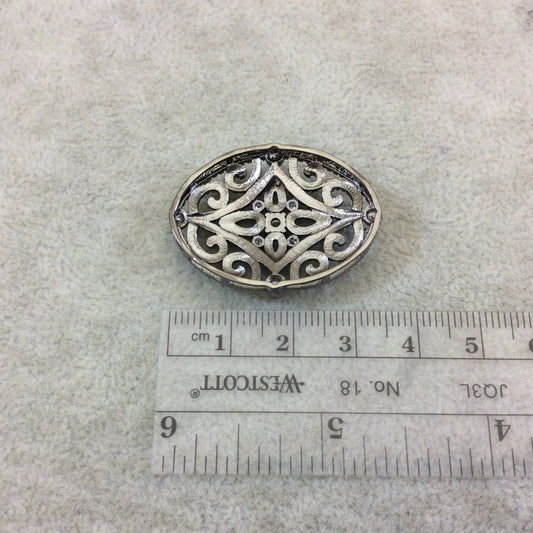 Gunmetal Plated White CZ Cubic Zirconia Inlaid Flat Fancy/Ornate Open Oblong Oval Shaped Copper Slider - Measuring 16mm x 35mm