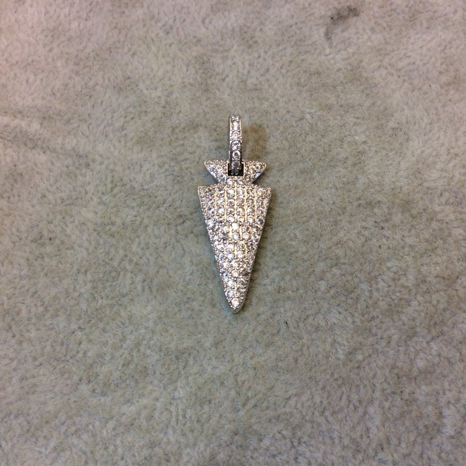 Silver Plated CZ Cubic Zirconia Inlaid Arrowhead Shaped Copper Pendant - Measuring 12mm x 27mm  - Available in Five Colors, See Related!