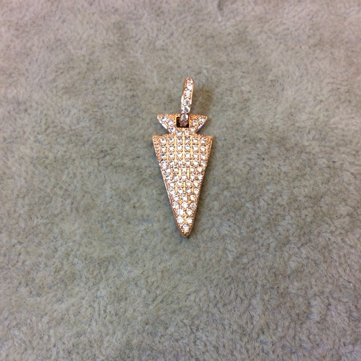 Rose Gold Plated CZ Cubic Zirconia Inlaid Arrowhead Shaped Copper Pendant - Measuring 12mm x 27mm  - Available in Five Colors, See Related!