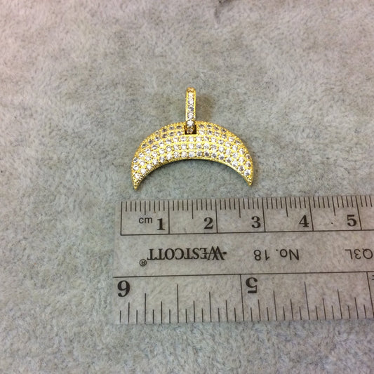 Gold Plated CZ Cubic Zirconia Inlaid Crescent Shaped Copper Pendant - Measuring 17mm x 27mm  - Available in Five Colors, See Related!