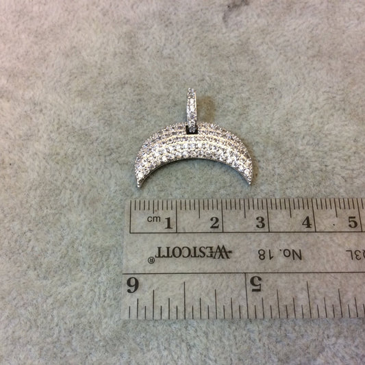Silver Plated CZ Cubic Zirconia Inlaid Crescent Shaped Copper Pendant - Measuring 17mm x 27mm  - Available in Five Colors, See Related!