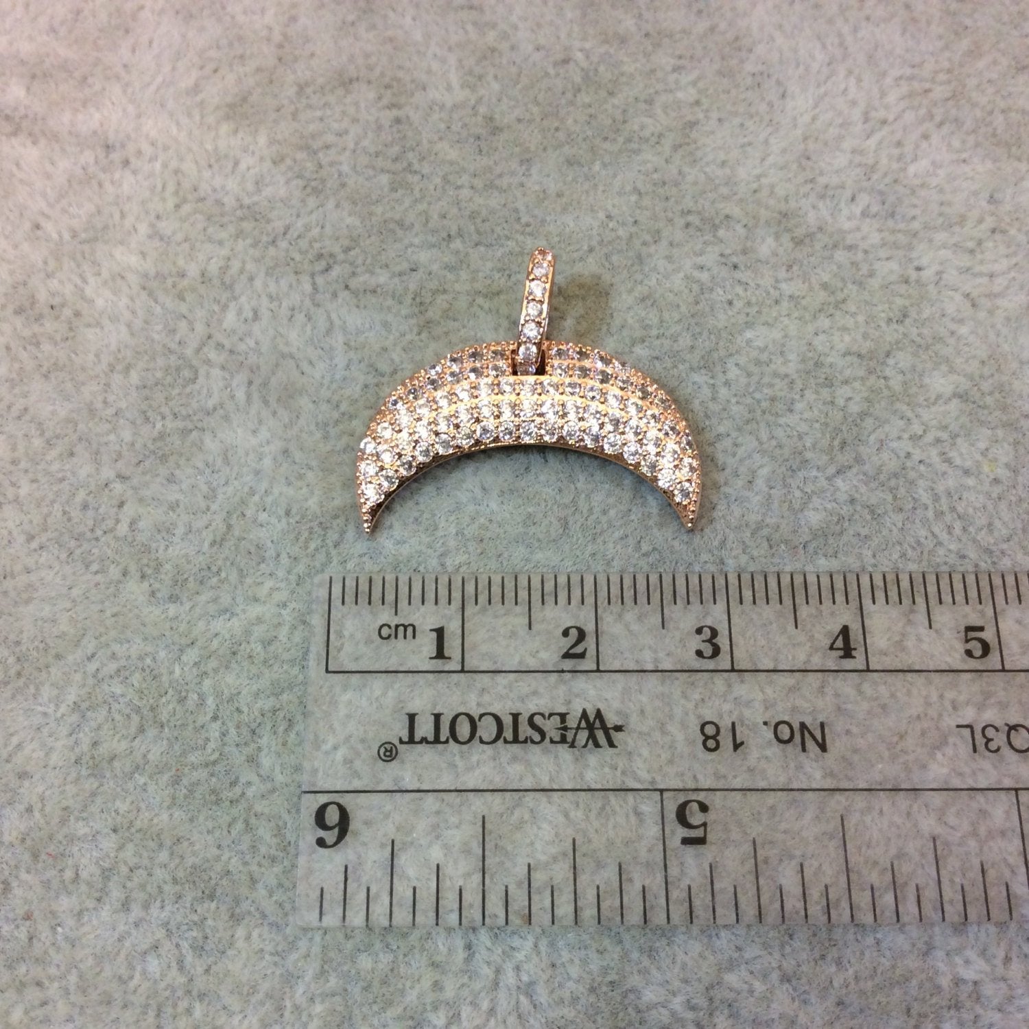 Rose Gold Plated CZ Cubic Zirconia Inlaid Crescent Shaped Copper Pendant - Measuring 17mm x 27mm  - Available in Five Colors, See Related!
