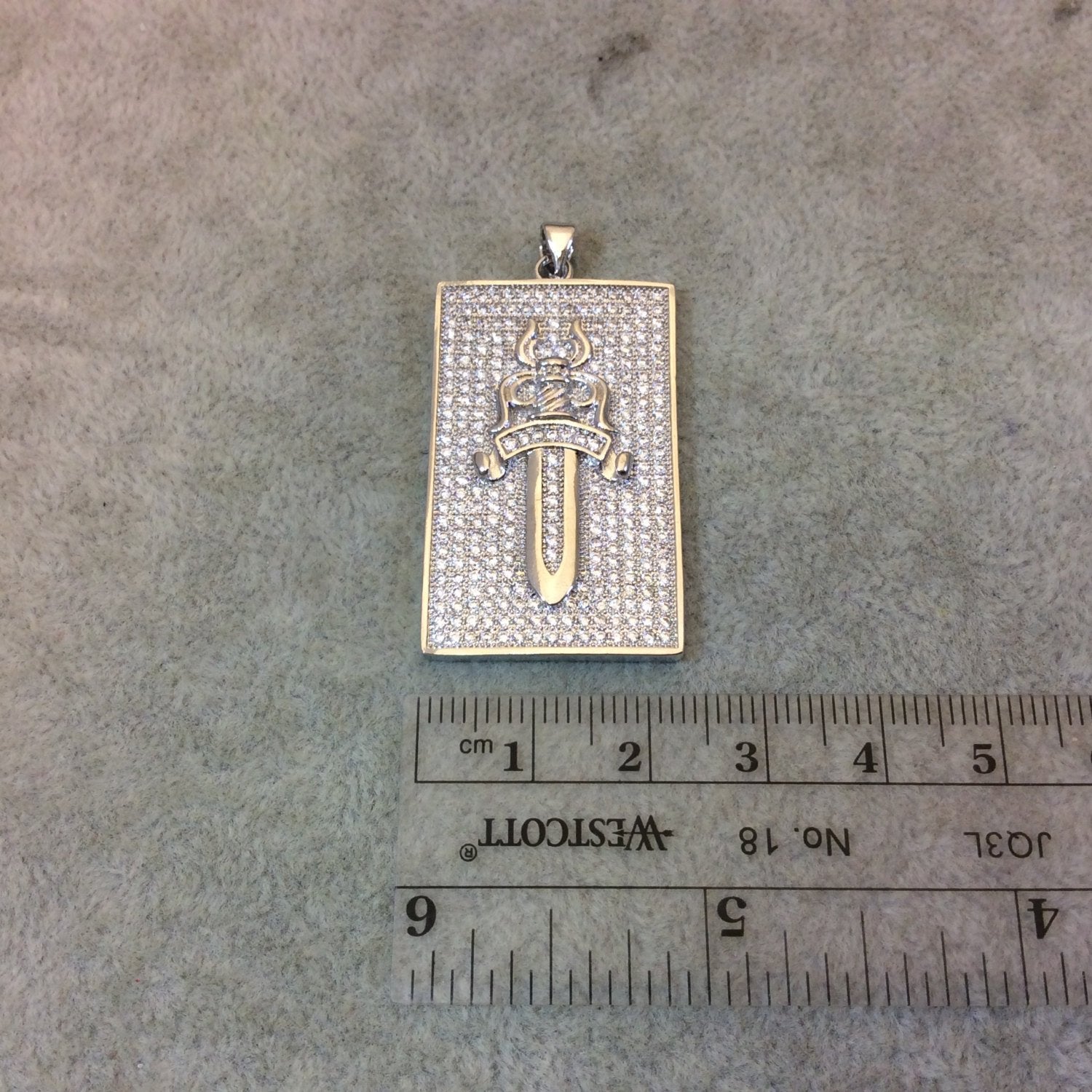 Silver Plated CZ Cubic Zirconia Inlaid Rectangle Shaped Cross Pendant - Measuring 23mm x 38mm  - Available in Three Colors, See Related!