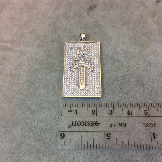 Silver Plated CZ Cubic Zirconia Inlaid Rectangle Shaped Cross Pendant - Measuring 23mm x 38mm  - Available in Three Colors, See Related!