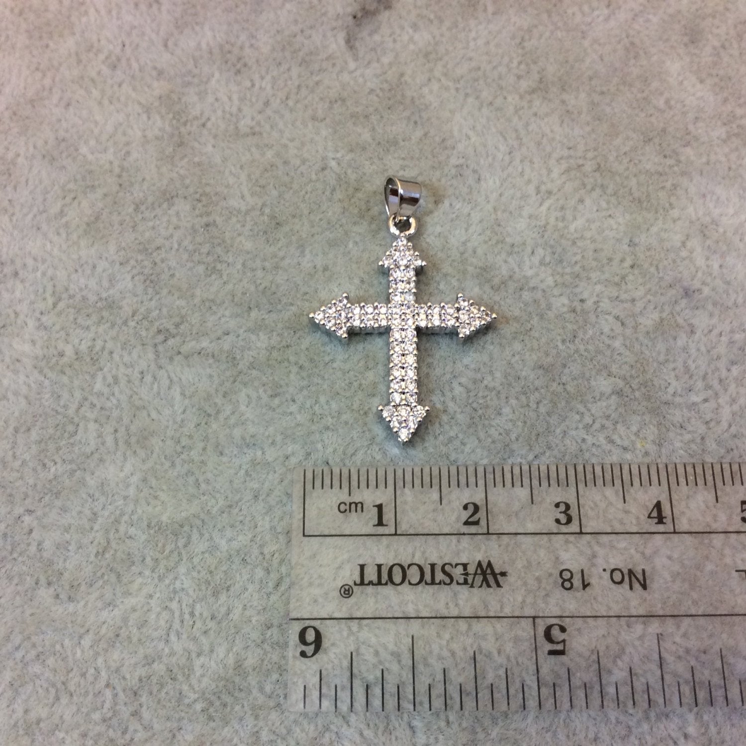 Silver Plated CZ Cubic Zirconia Inlaid Cross Shaped Copper Pendant - Measuring 22mm x 26mm  - Available in Three Colors, See Related!