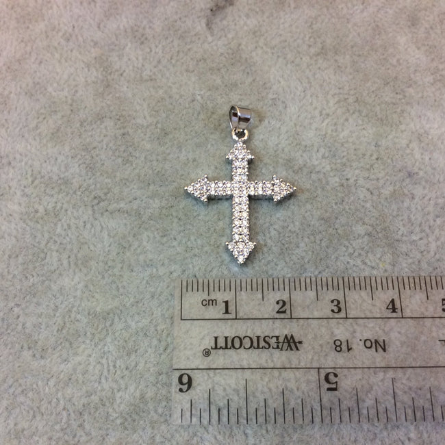 Silver Plated CZ Cubic Zirconia Inlaid Cross Shaped Copper Pendant - Measuring 22mm x 26mm  - Available in Three Colors, See Related!