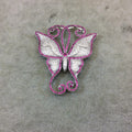Silver Plated Pink/White CZ Cubic Zirconia Inlaid Fancy/Ornate Long Scroll Winged Butterfly Shaped Copper Slider - Measuring 50mm x 57mm