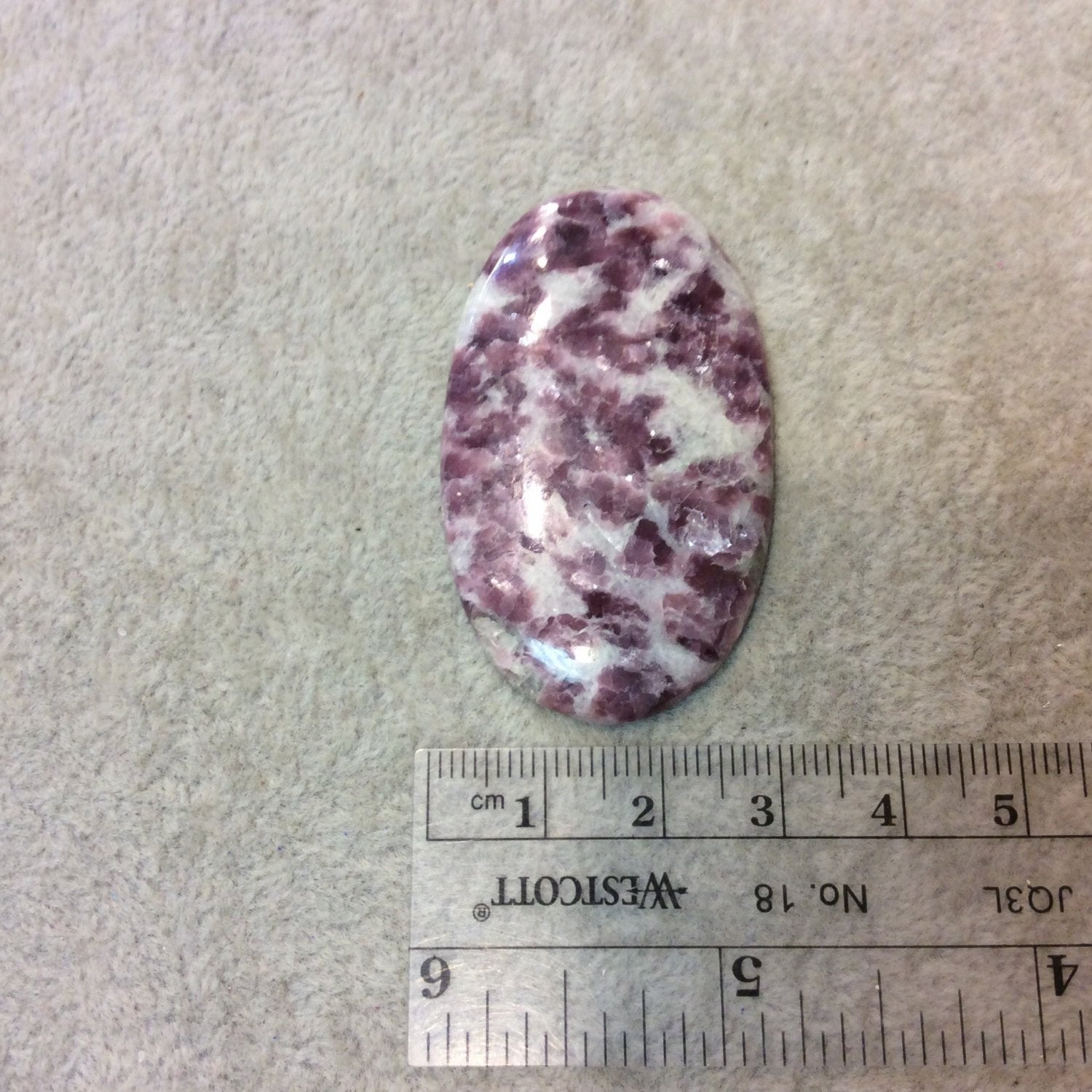 Natural Lepidolite Oblong Oval Shaped Flat Back Cabochon - Measuring 30mm x 51mm, 4mm Dome Height - Natural High Quality Gemstone