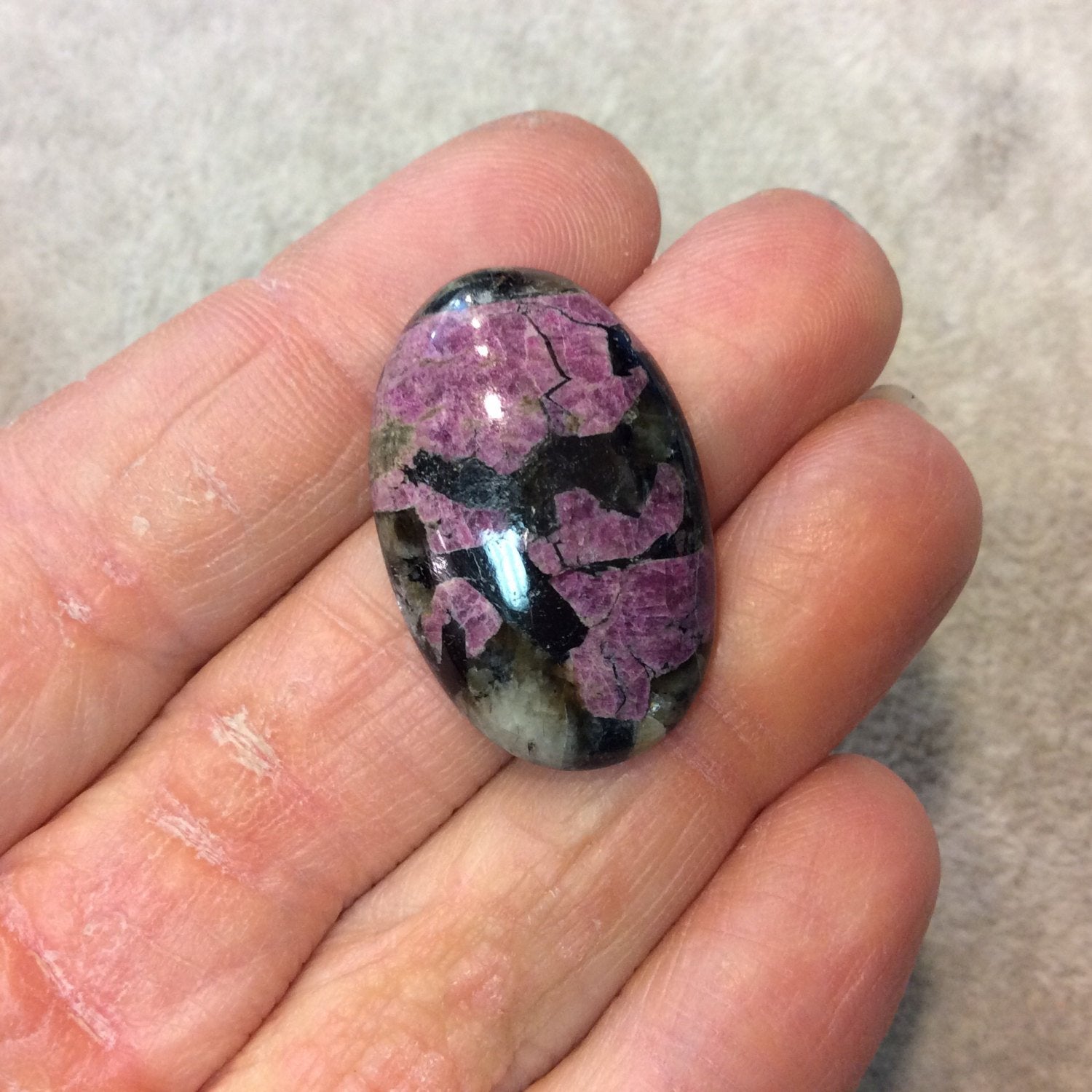 Natural Eudialyte Oblong Oval Shaped Flat Back Cabochon - Measuring 31mm x 50mm, 4mm Dome Height - Natural High Quality Gemstone