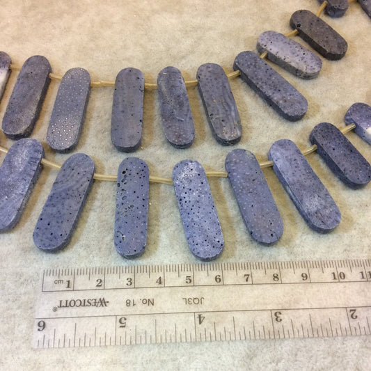 Blue Dyed Agatized Coral Graduated Smooth Oblong Oval Shaped Beads - 15.5" Strand (Approx. 20 Beads) - Measuring 11-13mm x 23-35mm, Approx.