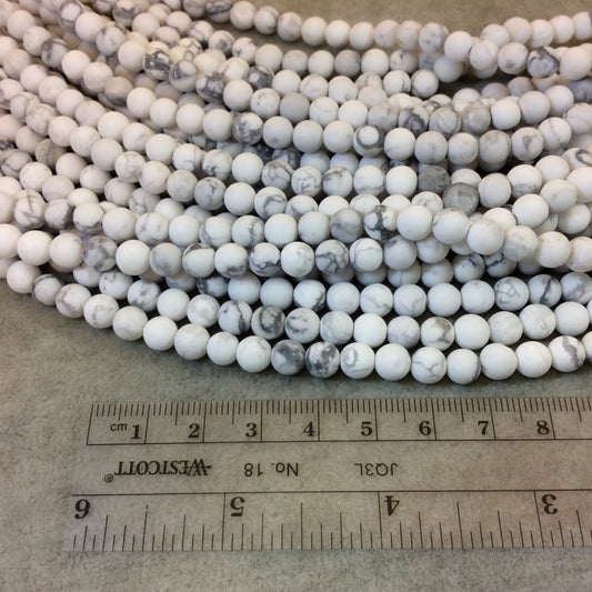 6mm Matte Finish Natural White Howlite Round Shaped Beads - 15.25" Strand (Approximately 62 Beads) - Natural Semi-Precious Gemstone