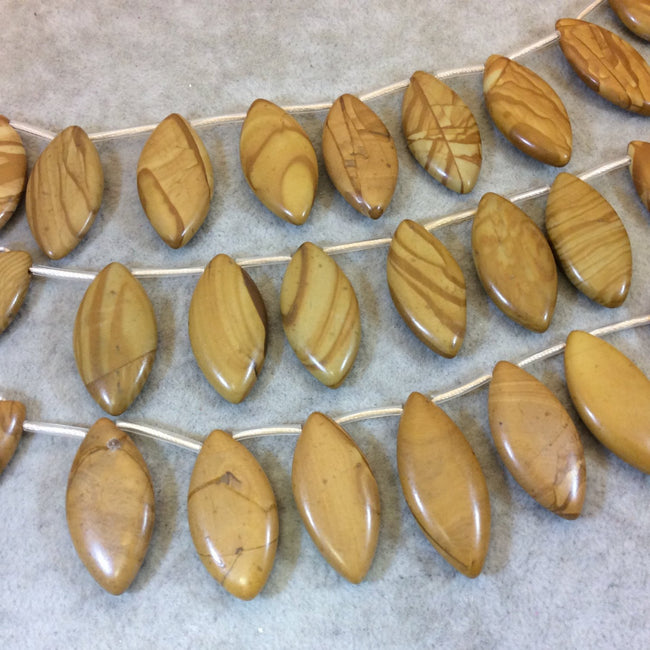 Natural Wood Jasper Graduated Smooth Marquise Shaped Beads - 17" Strand (Approx. 22 Beads) - Measuring 12-17mm x 25-36mm, Approximately