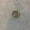 Gold Plated Faceted Natural Semi-Opaque Gray Chalcedony Round/Coin Shaped Bezel Pendant - Measuring 15mm x 15mm - Sold Individually