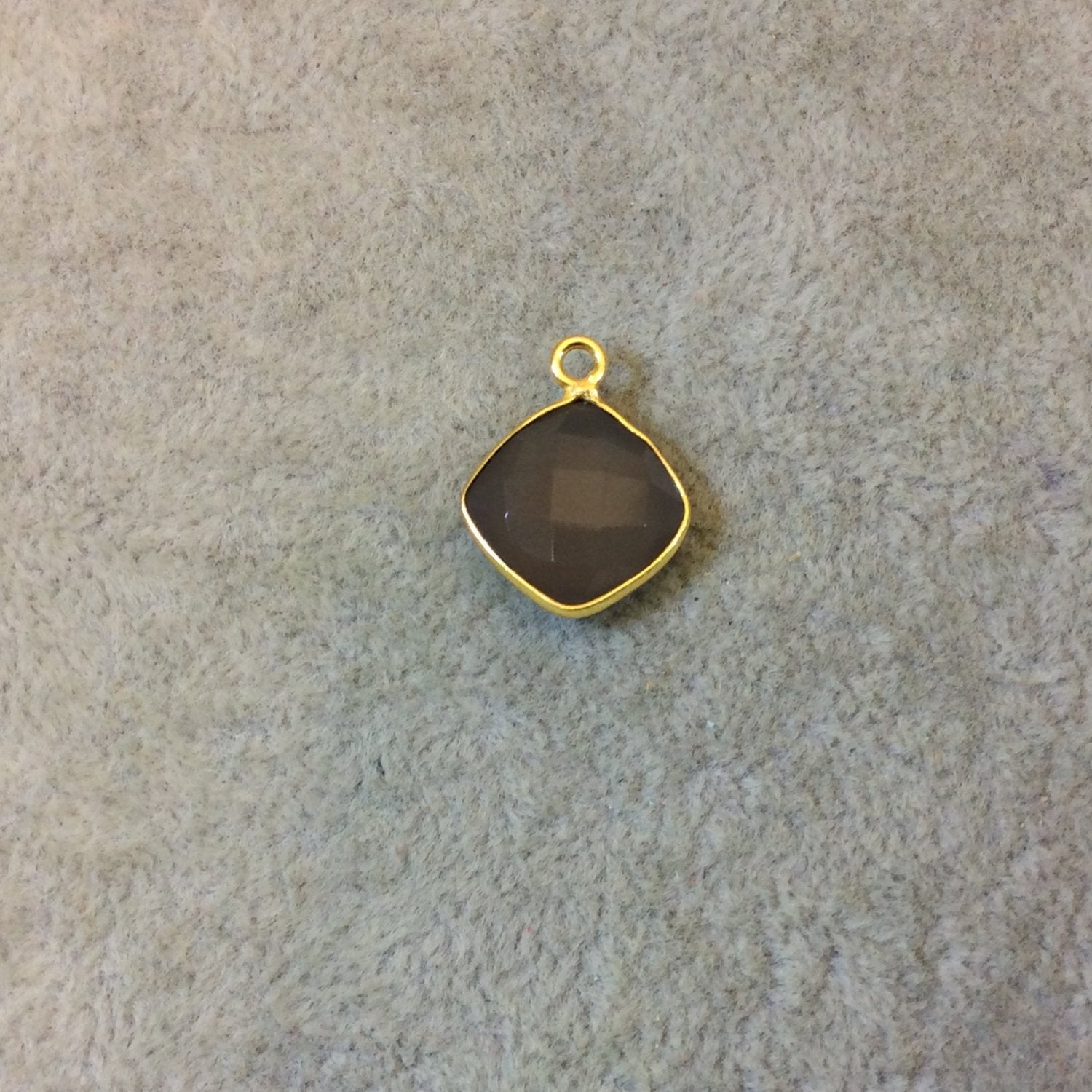 Gold Plated Faceted Natural Semi-Opaque Gray Chalcedony Diamond Shaped Bezel Pendant - Measuring 12mm x 12mm - Sold Individually