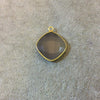 Gold Plated Faceted Natural Semi-Opaque Gray Chalcedony Diamond Shaped Bezel Pendant - Measuring 18mm x 18mm - Sold Individually