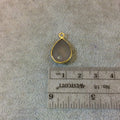 Gold Plated Faceted Natural Semi-Opaque Gray Chalcedony Pear/Teardrop Shaped Bezel Pendant - Measuring 12mm x 16mm - Sold Individually