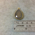 Gold Plated Faceted Natural Semi-Opaque Gray Chalcedony Pear/Teardrop Shaped Bezel Pendant - Measuring 18mm x 25mm - Sold Individually