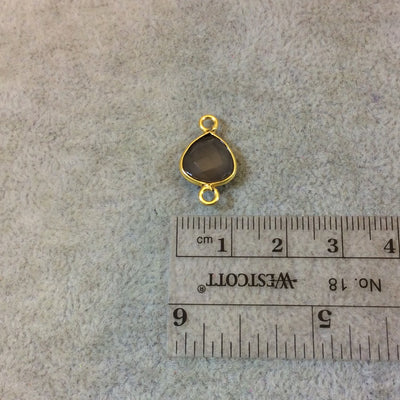 Gray Chalcedony Heart Gold Plated Bezel Connector - 10mm