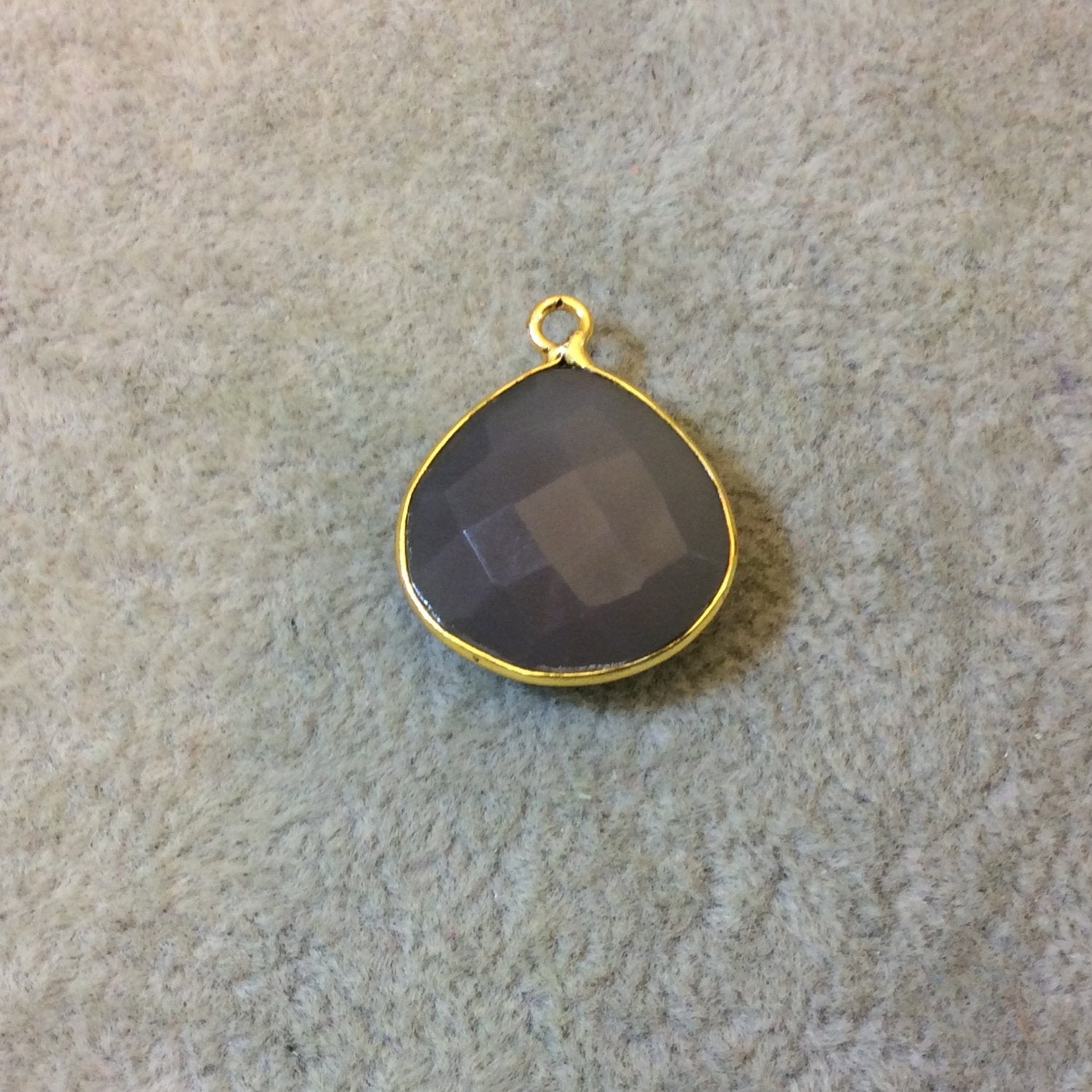Gold Plated Faceted Natural Semi-Opaque Gray Chalcedony Heart/Teardrop Shaped Bezel Pendant - Measuring 18mm x 18mm - Sold Individually