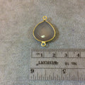 Gold Plated Faceted Natural Semi-Opaque Gray Chalcedony Heart/Teardrop Shaped Bezel Connector - Measuring 18mm x 18mm - Sold Individually