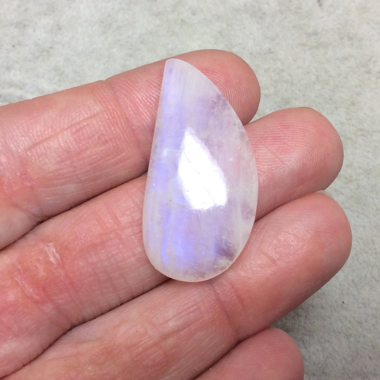 OOAK Single AAA Curved Tear Shaped Iridescent Blue Moonstone Flat Back Cabochon - Measuring 18mm x 35mm, 7mm Dome Height - Gemstone Cab