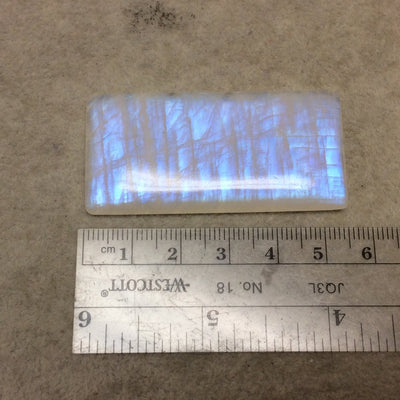 OOAK Single AAA Rectangle Shaped Iridescent Blue Moonstone Flat Back Cabochon - Measuring 26mm x 55mm, 7mm Dome Height - Gemstone Cab