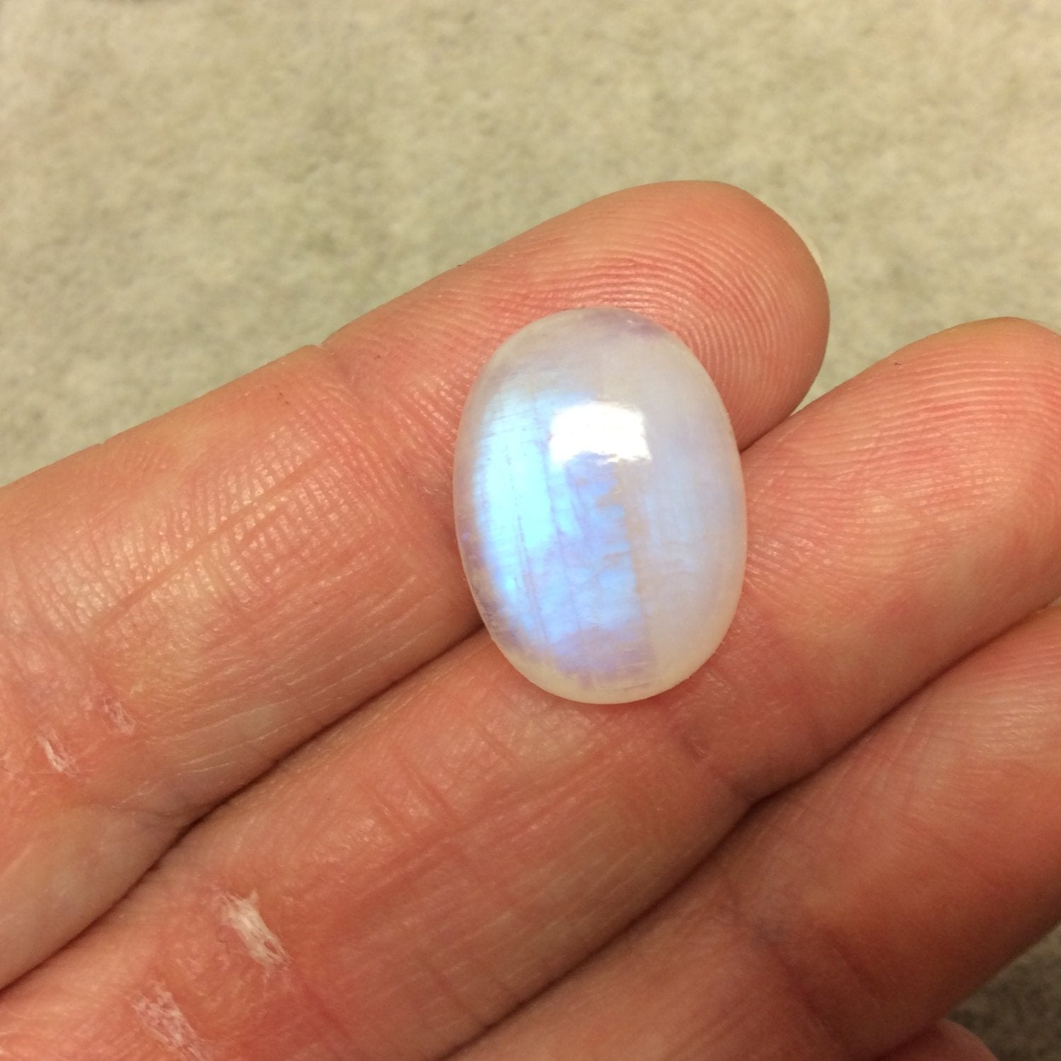 OOAK Single AAA Oval Shaped Iridescent Blue Moonstone Flat Back Cabochon - Measuring 14mm x 19mm, 6mm Dome Height - Gemstone Cab