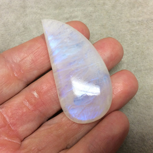 OOAK Single AAA Curved Tear Shape Iridescent Aqua/Blue Moonstone Flat Back Cabochon - Measuring 26mm x 56mm, 10mm Dome Height - Gemstone Cab