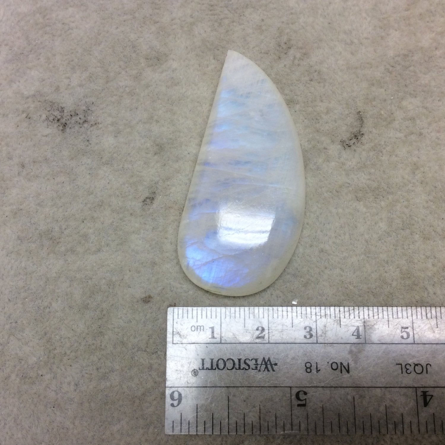 OOAK Single AAA Curved Tear Shape Iridescent Aqua/Blue Moonstone Flat Back Cabochon - Measuring 26mm x 56mm, 10mm Dome Height - Gemstone Cab