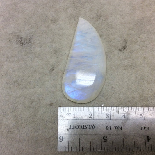 OOAK Single AAA Curved Tear Shape Iridescent Aqua/Blue Moonstone Flat Back Cabochon - Measuring 26mm x 56mm, 10mm Dome Height - Gemstone Cab