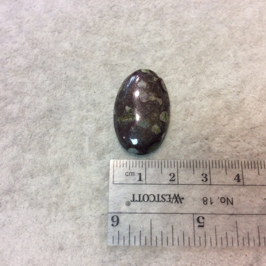 Epidote in Matrix Oblong Oval Shaped Flat Back Cabochon - Measuring 18.5mm x 29mm, 5mm Dome Height - Natural High Quality Gemstone
