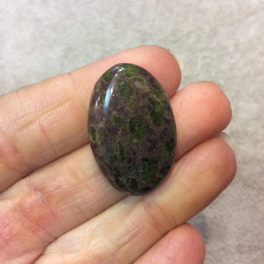Epidote in Matrix Oblong Oval Shaped Flat Back Cabochon - Measuring 20mm x 30mm, 5mm Dome Height - Natural High Quality Gemstone