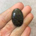 Epidote in Matrix Oblong Oval Shaped Flat Back Cabochon - Measuring 20mm x 31mm, 5mm Dome Height - Natural High Quality Gemstone