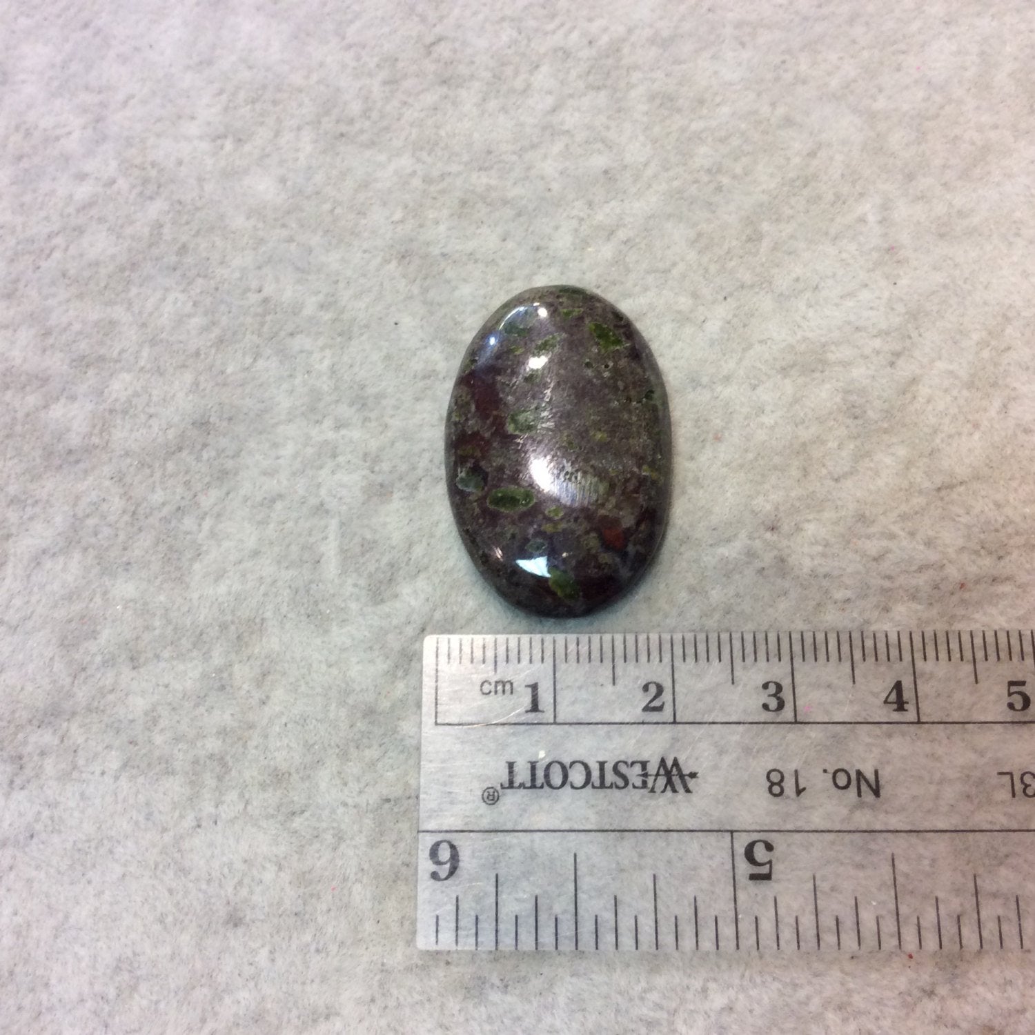 Epidote in Matrix Oblong Oval Shaped Flat Back Cabochon - Measuring 20mm x 31mm, 5mm Dome Height - Natural High Quality Gemstone