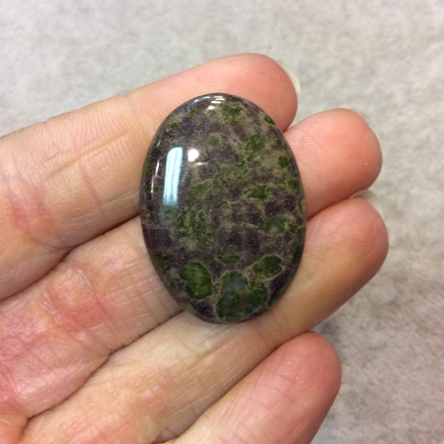 Epidote in Matrix Oblong Oval Shaped Flat Back Cabochon - Measuring 24mm x 24mm, 4mm Dome Height - Natural High Quality Gemstone