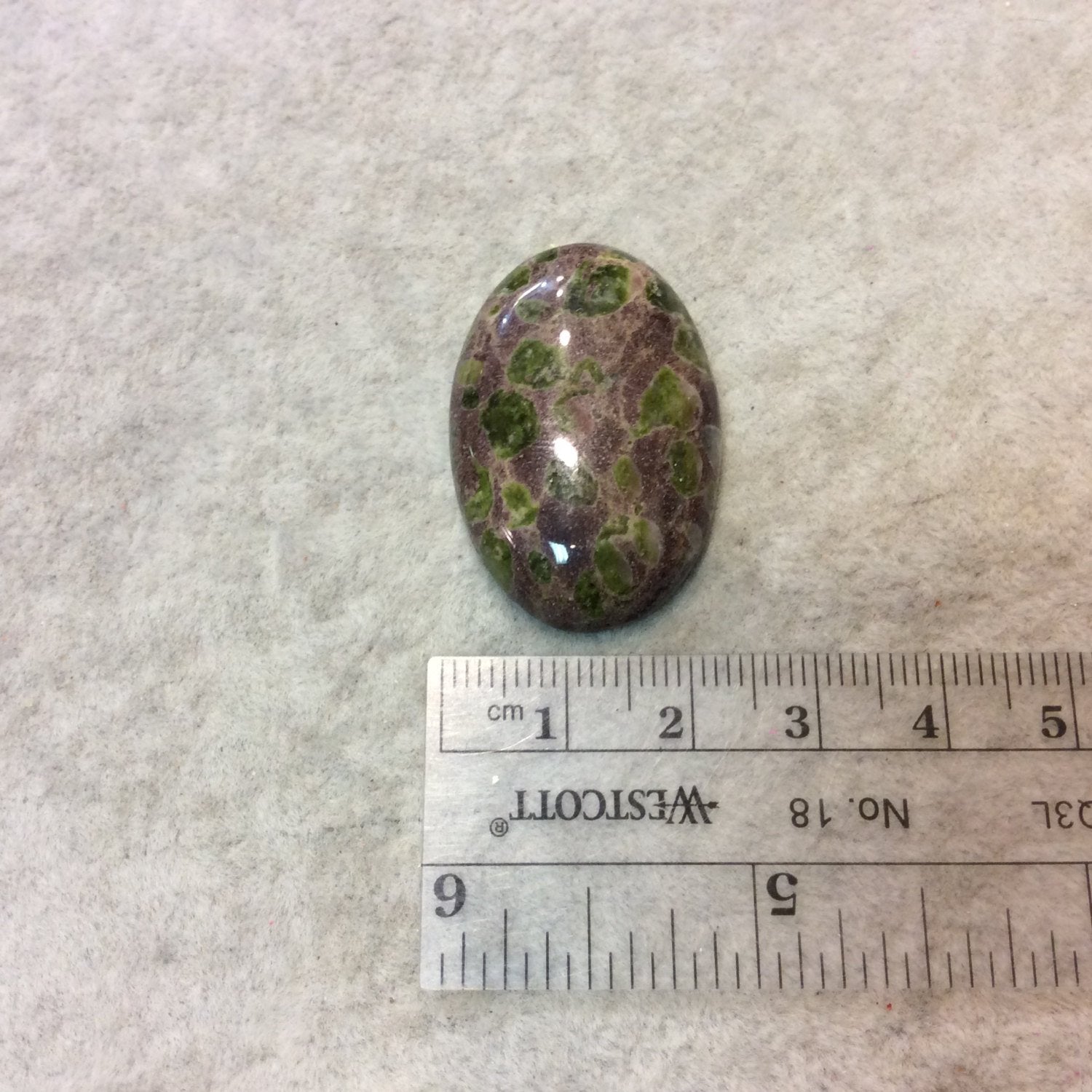 Epidote in Matrix Oblong Oval Shaped Flat Back Cabochon - Measuring 23mm x 34mm, 6mm Dome Height - Natural High Quality Gemstone