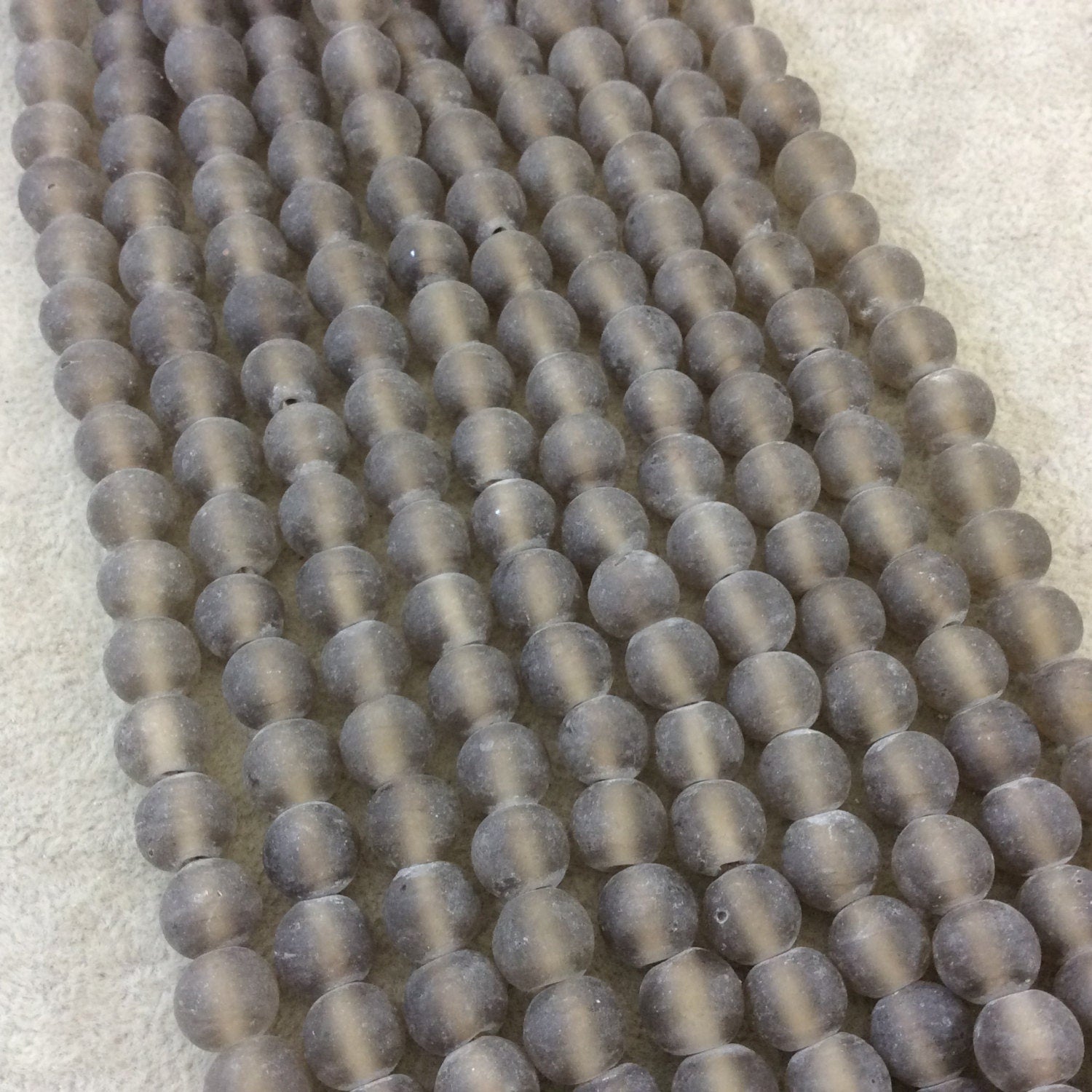 7mm Matte Smoke Gray/Brown Irregular Rondelle Shaped Indian Beach/Sea Glass Beads - Sold by 16.25" Strands - Approx. 61 Beads per Strand