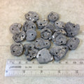 Metallic Silver Freeform Round/Oval Chalcedony Galaxy Druzy Drilled Connector Bead - Measuring 20-30mm Long, Approximately - Sold Randomly