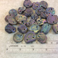 Metallic Rainbow Freeform Round/Oval Chalcedony Galaxy Druzy Drilled Connector Bead - Measuring 20-30mm Long, Approx. - Sold Randomly