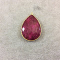 Gold Plated Faceted Synthetic Red/Pink Ruby (Lab Created) Teardrop/Pear Shaped Bezel Pendant - Measuring 28mm x 39mm - Sold Individual